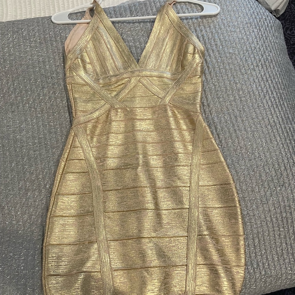 Gold mini dress body con size XS